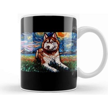 Baskı Dükkanı Red And White Husky Night Kupa