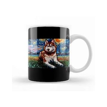 Baskı Dükkanı Red And White Husky Night Kupa