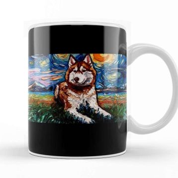 Baskı Dükkanı Red And White Husky Night Kupa