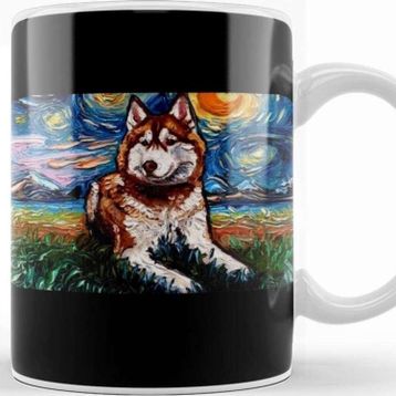 Baskı Dükkanı Red And White Husky Night Kupa