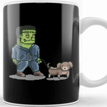 Baskı Dükkanı Retro Pixel Frankenstein Dog Walker Kupa