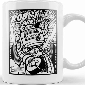 Baskı Dükkanı Robot Attack Comic Style Kupa