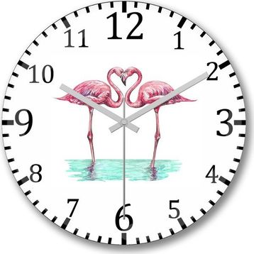 Baskı Dükkanı S3841 Aşk Kuşları Flamingo Bombeli Gerçek Cam Duvar Saati
