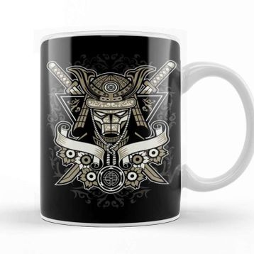 Baskı Dükkanı Samurai Helmet Floral Emblem Kupa