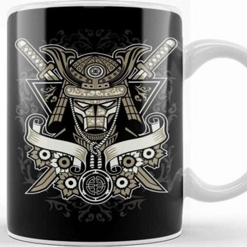 Baskı Dükkanı Samurai Helmet Floral Emblem Kupa