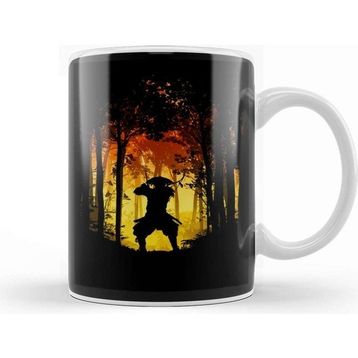 Baskı Dükkanı Samurai Ronin Forest Sun Raise Vector Yellow Kupa