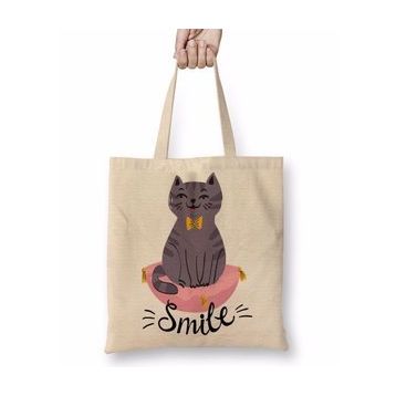 Baskı Dükkanı Smile Cat Kedi Bez Çanta