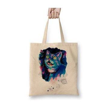 Baskı Dükkanı Space Cat Kedi Bez Çanta