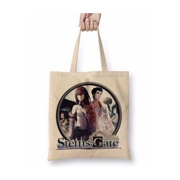 Baskı Dükkanı Steins Gate Bez Uzun Saplı Krem Rengi Çanta