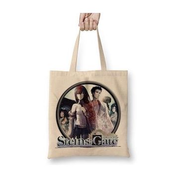 Baskı Dükkanı Steins Gate Bez Uzun Saplı Krem Rengi Çanta