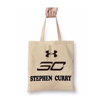 Baskı Dükkanı Stephen Curry Golden State Nba Bez Uzun Saplı Krem Rengi Çanta