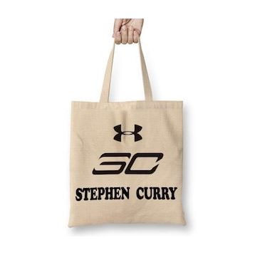 Baskı Dükkanı Stephen Curry Golden State Nba Bez Uzun Saplı Krem Rengi Çanta