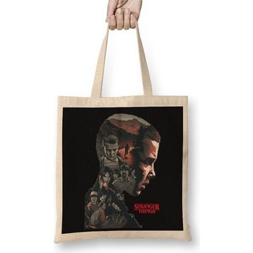 Baskı Dükkanı Stranger Things 2 Bez Uzun Saplı Krem Rengi Çanta