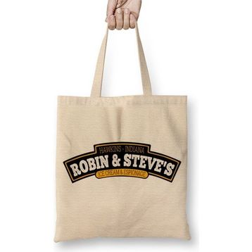 Baskı Dükkanı Stranger Things Robin Steves Bez Uzun Saplı Krem Rengi Çanta