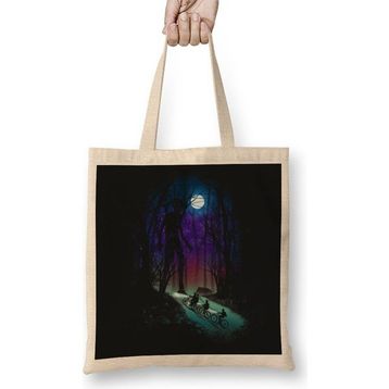 Baskı Dükkanı Stranger Things Stranger In The Woods Bez Uzun Saplı Krem Rengi Çanta