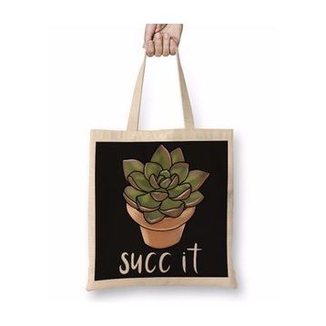 Baskı Dükkanı Succulent Bez Uzun Saplı Krem Rengi Çanta