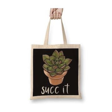 Baskı Dükkanı Succulent Bez Uzun Saplı Krem Rengi Çanta