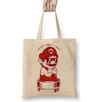 Baskı Dükkanı Super Mario Bros Bez Uzun Saplı Krem Rengi Çanta