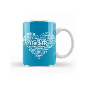 Baskı Dükkanı Teacher Heart Word Cloud Kupa