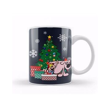Baskı Dükkanı Tom Terrific And Mighty Manfred The Wonder Dog Around The Christmas Tree Porselen Beyaz Kupa Bardak