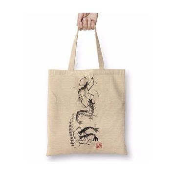 Baskı Dükkanı Traditional Chinese Painting Shrimp Gathering Bez Kadın Günlük Çanta