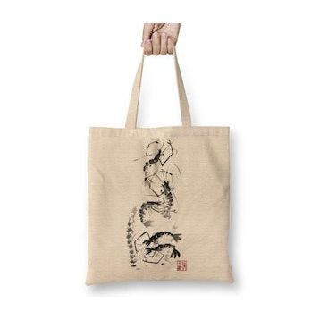 Baskı Dükkanı Traditional Chinese Painting Shrimp Gathering Bez Kadın Günlük Çanta