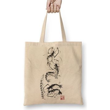 Baskı Dükkanı Traditional Chinese Painting Shrimp Gathering Bez Kadın Günlük Çanta