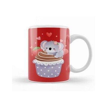 Baskı Dükkanı Valentines Koala With Cupcake Kupa Bardak