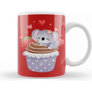 Baskı Dükkanı Valentines Koala With Cupcake Kupa Bardak