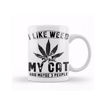Baskı Dükkanı Weed Stoner Cat Owner Beyaz Porselen Kupa Bardak
