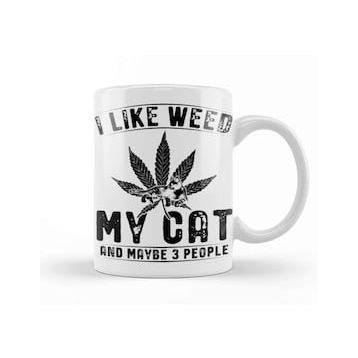 Baskı Dükkanı Weed Stoner Cat Owner Beyaz Porselen Kupa Bardak