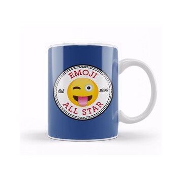 Baskı Dükkanı Winky Tongue Emoji All Star Converse Logo Beyaz Porselen Kupa Bardak