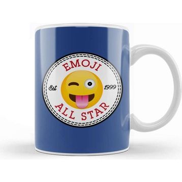 Baskı Dükkanı Winky Tongue Emoji All Star Converse Logo Beyaz Porselen Kupa Bardak