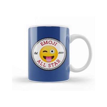 Baskı Dükkanı Winky Tongue Emoji All Star Converse Logo Beyaz Porselen Kupa Bardak