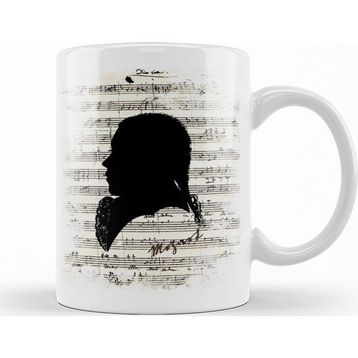 Baskı Dükkanı Wolfgang Amadeus Mozart Piyano Müzik Notaları Porselen Kupa