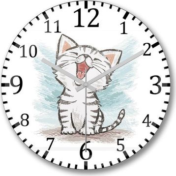 Baskı Dükkanı Yavru Renkli Cats Kedi Bombeli Gerçek Cam Duvar Saati