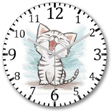 Baskı Dükkanı Yavru Renkli Cats Kedi Bombeli Gerçek Cam Duvar Saati
