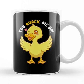 Baskı Dükkanı You Quack Me Up! Adorable Duckling Crack Me Up Pun Porselen Beyaz Kupa Bardak