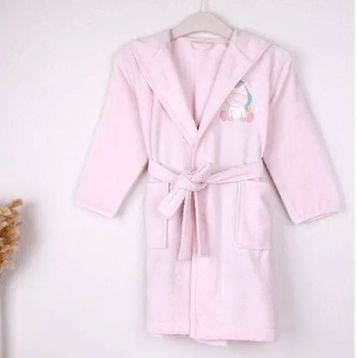 Baveno Pembe Pamuk Unicorn Nakışlı Kapşonlu Kız Çocuk Bornoz