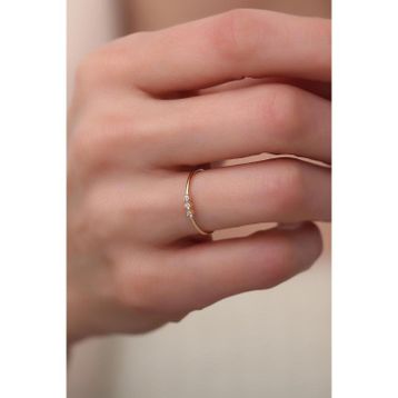Bayar Gold14 Ayar Altın Üç Taşlı Minimal Beyaz Altın Yüzük