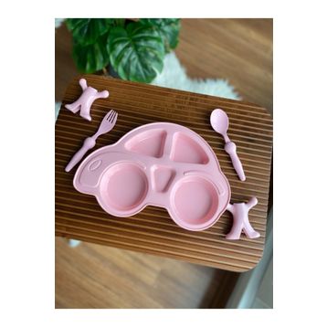 Bayev Çocuk Yemek Seti Pembe Figürlü Mama Tabağı Çatal Kaşık Takımı