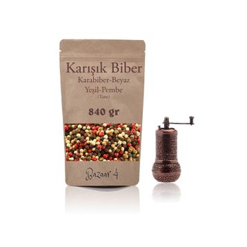 Bazaar 4 840 gr Karışık Mix Tane Biber + Osmanlı Motifli Metal Değirmen