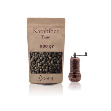 Bazaar 4 980 gr Top Tane Karabiber + Osmanlı Motifli Metal Değirmen