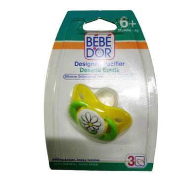 Bebedor 6+ Ay Desenli Sarı Yeşil Sap Papatya Desen Silikon Damaklı Uçlu Emzik