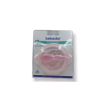 Bebedor Pembe Vakumlu Tabak ve Kaşık Seti