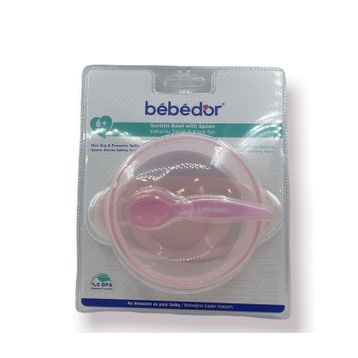 Bebedor Pembe Vakumlu Tabak ve Kaşık Seti
