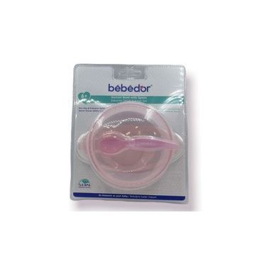 Bebedor Pembe Vakumlu Tabak ve Kaşık Seti