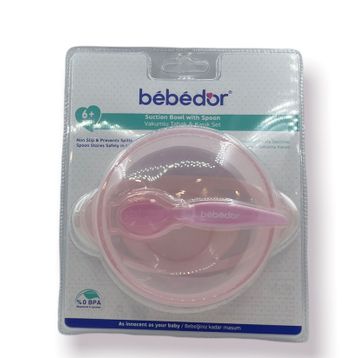 Bebedor Pembe Vakumlu Tabak ve Kaşık Seti