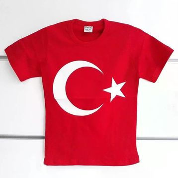 Bebegen Beyaz Üzerine Kırmızı Ay Yıldız 23 Nisan Kısa Kollu Çocuk Bayrak T-Shirt