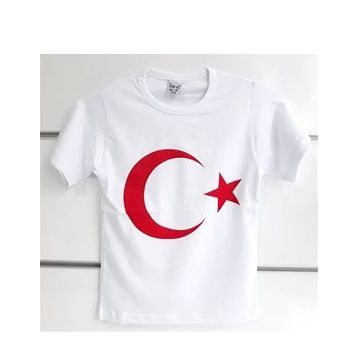 Bebegen Beyaz Üzerine Kırmızı Ay Yıldız 23 Nisan Kısa Kollu Çocuk Bayrak T-Shirt